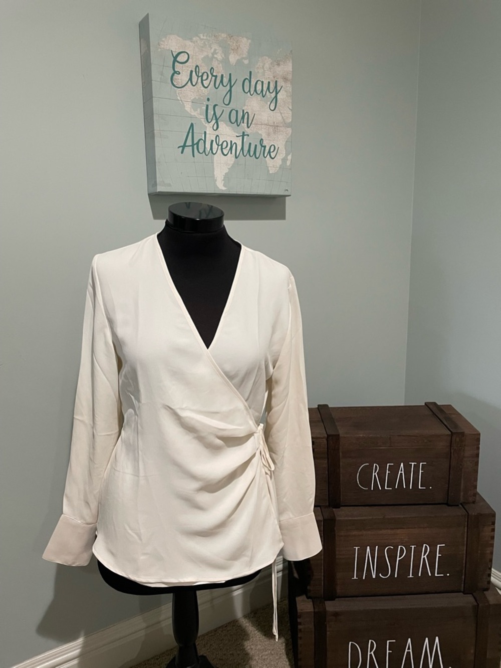 LOFT Cream Wrap Blouse with Side Tie